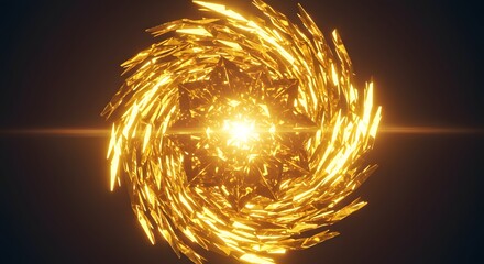 Poster - Golden fractal vortex with a bright light at the center on a dark background abstract design art