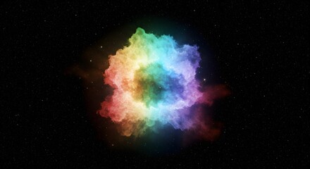 Poster - A vibrant rainbow nebula with swirling colors against a backdrop of twinkling stars in deep space view