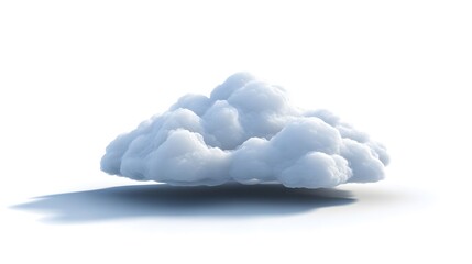 Poster - A single, fluffy cumulus cloud isolated on a white background. Ideal for weather, nature, or digital art projects.  The cloud casts a soft shadow.
