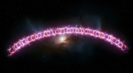 Poster - A cosmic array of glowing rings forming an arc against a backdrop of stars and nebulae in deep space