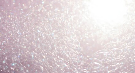 Poster - A close up view of many soap bubbles with a bright light shining through them in the background