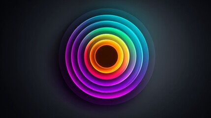 Poster - Rainbow Concentric Circles Abstract Design - Vibrant rainbow colored concentric circles on a dark background. Perfect for modern, tech, or energy related projects