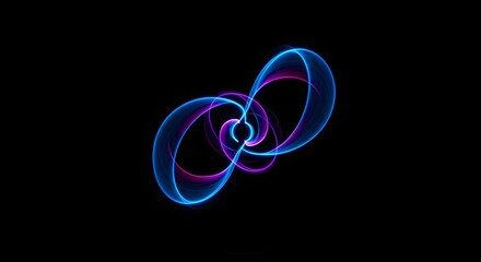 Aufkleber - Abstract glowing blue and purple light trails forming a swirling pattern on a black background