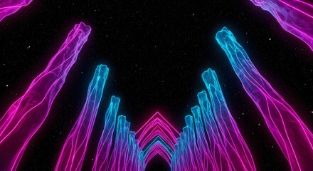 Poster - A neon tunnel with blue and pink lights against a starry black background in a futuristic style