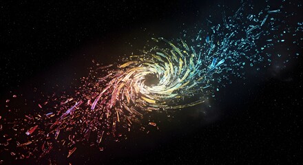 Poster - A swirling vortex of colorful shards against a dark starry backdrop with a central bright light