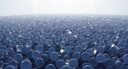 Aufkleber - A dense field of translucent blue orbs fills the frame under a bright white light and soft hazy background