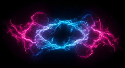Poster - Abstract neon energy field with pink and blue light effects on a dark background creating a portal