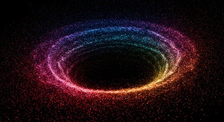 Poster - A swirling galaxy of colorful particles forming a ring shape against a dark black background space