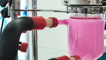 Poster - Glass chemical reactor in the laboratory.Analytics medicine pharmaceuticals microbiology concept background