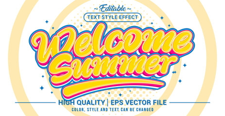 Fototapete - Editable text style effect - Welcome Summer text style theme. Vector text style illustration template.