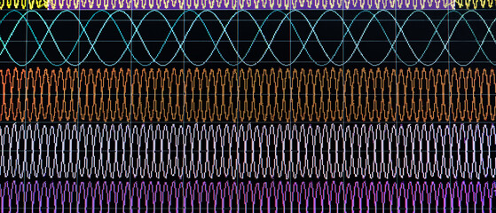 Poster - Electronic signal meter screen with wave frequency graphs.