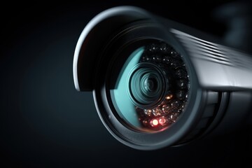 Poster - A close-up of a modern surveillance camera with a sleek design and advanced technology, ensuring security and monitoring with its high-resolution lens.