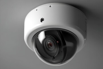 Poster - A close-up of a modern, high-tech CCTV security camera mounted on a ceiling, surveillance equipment providing security and monitoring in a contemporary setting.