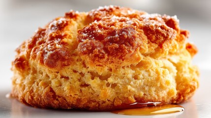 Poster - a close-up of a soft, golden scone with a crumbly texture on a white isolated background, light and sweet design