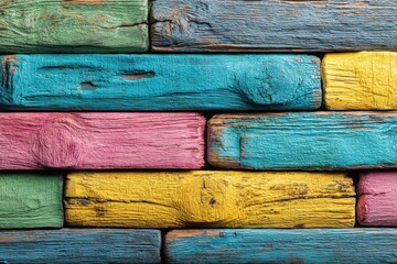 Poster - a vibrant and colorful background featuring rustic wooden planks painted in various hues, creating a