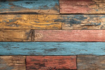 Poster - rustic wooden planks in vibrant, weathered hues form a textured backdrop, showcasing the beauty of a