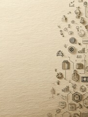 Leinwandbilder - Recycled Paper Texture Featuring Infographic Icons Showcasing Sustainability and Data Visualization Elements for Educational Purposes