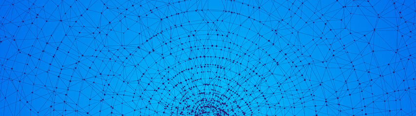 Fototapete - Technology abstract background. Dots connected by lines. Minimalist mesh backdrop. Abstract polygonal radial shape. Plexus circles.