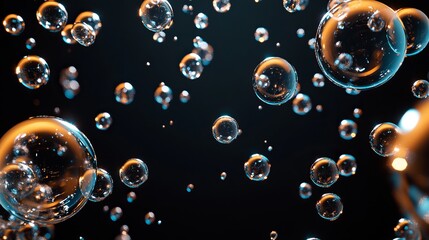 Poster - Abstract Background Sparkling Bubbles Floating Design Digital Art Illustration Graphic Resource Modern Shiny Transparent Spheres Light Effects Water  