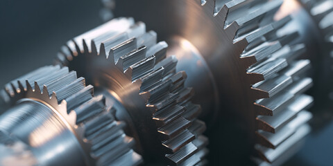 Poster - Close-up of metallic gears, showcasing intricate detail and precise engineering, symbolizing teamwork, mechanics, and industrial precision