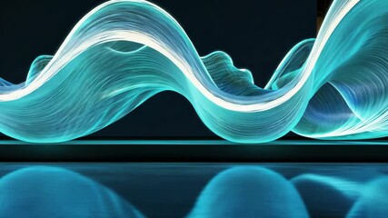 Poster - Glowing abstract waveforms reflect in motion: futuristic light patterns evolve