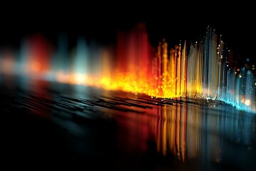 Poster - Abstract Fiber Optics Glowing with Red, Yellow, and Blue Color on Reflective Surface in a Dark Environment