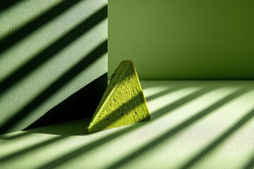 Leinwandbilder - Minimalist Matcha Cake Creates Intriguing Shadow Patterns in a Serene Green Space