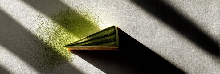 Aufkleber - Minimalist Matcha Cake Showcasing Elegant Abstract Shadow Play on a Textured Surface