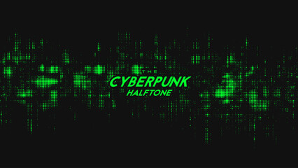Poster - Abstract vector green cyberpunk halftone sound wave. Scrathed dotted texture element.