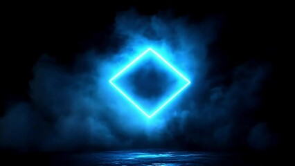 Poster - frame slowly approaching a diamond shape surrounded by blue lights and smoke coming out of it, black background