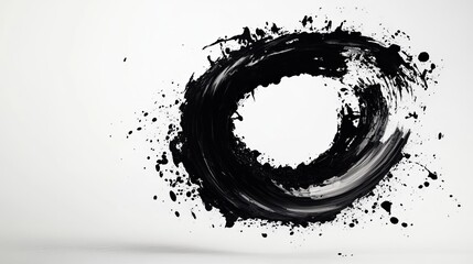 Poster - Abstract Black Ink Circle Painting Modern Artistic Design Elegant Swirl Background Texture Graphic Minimalist Brush Stroke White Canvas Contemporary  