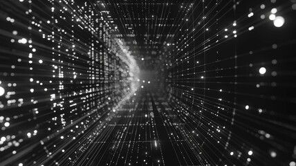 Fototapete - Abstract picture of white particle with digital technology style design with the coding data flow show dynamic movement represent about programming by programmer or problem solve by encryption. AIG53.