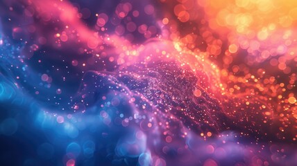 Poster - Abstract picture of neon light particle with digital technology style design connecting become dynamic of electric wave movement represent about flowing of data or structure of network system. AIG53.