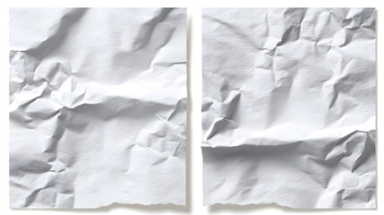 Poster - Two pieces of wrinkled white paper sit side-by-side, crumpled and torn, showing the texture of the paper and shadows that define its form.