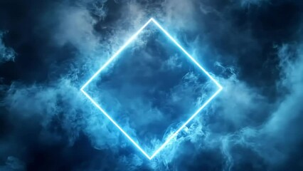 Poster - frame slowly approaching a diamond shape surrounded by blue lights and smoke coming out of it, black background