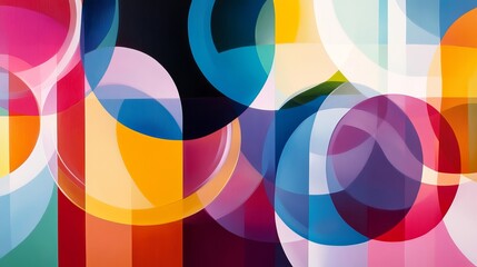 Poster - Abstract Colorful Overlapping Circles Modern Geometric Design Vibrant Hues Dynamic Composition Digital Art Background Graphic Illustration Bright Rainbow Palette Artistic Shapes Seamless Pattern Vivid