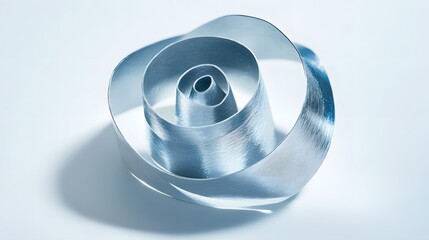 Poster - Abstract close-up of a metallic silver ribbon spiraling into a mesmerizing formation. The brushed metal texture and soft lighting create a modern, elegant aesthetic.