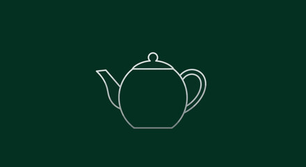 Poster - Elegant silver teapot outline on dark green background evokes tranquility and sophistication for tea time enthusiasts and stylish design projects