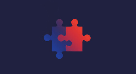 Aufkleber - Gradient puzzle pieces interlocking on dark backdrop symbolize teamwork and problem solving for business strategy and solutions