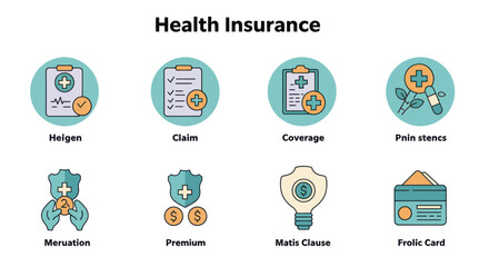 Poster - Health insurance icons with claim, coverage, premium and policy concepts for healthcare and protection