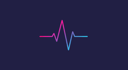Poster - Minimalist neon heartbeat line on dark background symbolizing health, technology, and modern design, perfect for healthcare and digital themes