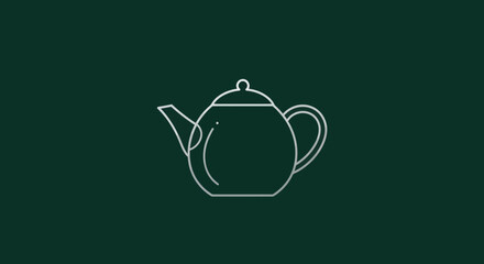 Poster - Minimalist teapot line art on dark green background perfect for tea lovers and graphic design projects
