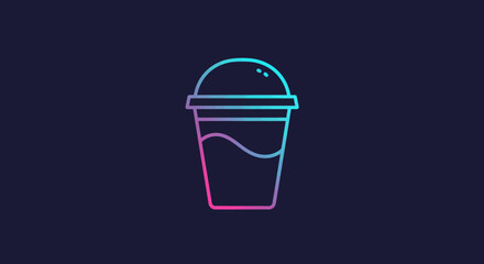 Poster - Neon outlined drink cup illustration against a dark background is perfect for digital designs and creative projects