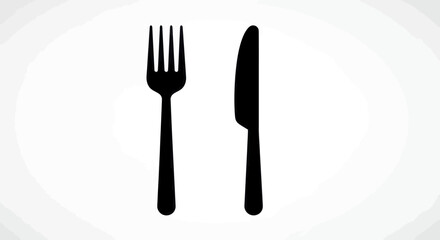 Poster - Simple black cutlery icon set fork and knife on white background for restaurant menu or food preparation design element