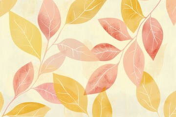 Poster - The close up picture of pink and yellow leaf and foliage with light yellow background, leaf or foliage is refers to collective leaves of plant or tree, often highlighting appearance as a group. AIG51.