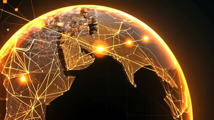 Poster - Rotating globe with digital network connections highlighting a connected earth