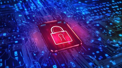 Poster - cybersecurity lock on circuit board