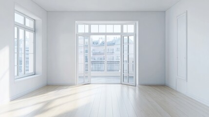 Aufkleber - Empty, bright, modern room with large windows and patio doors