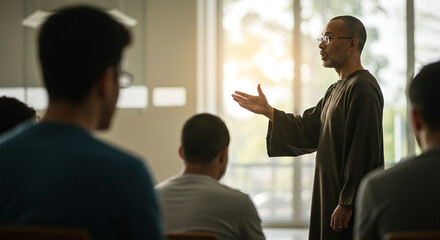 Poster - Professor giving a lecture to students in university classroom