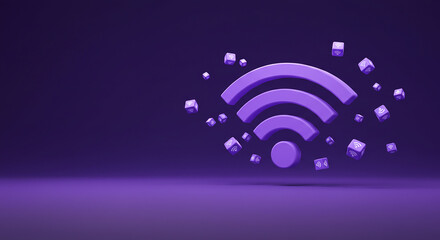 Aufkleber - Purple wifi symbol surrounded by cubes with wifi symbol on purple background